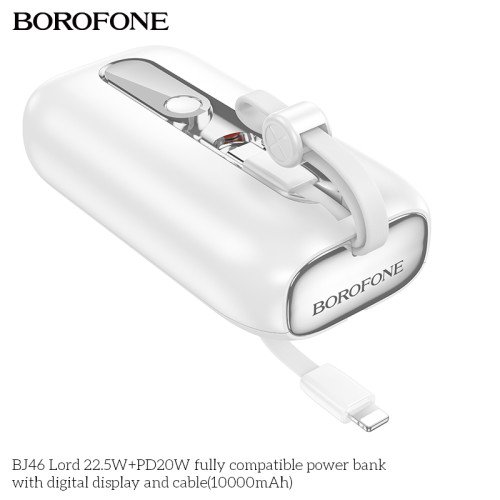 BOROFONE Power Bank Borofone BJ46 Lord 10000mAh PD20W+22.5W with cable (Type-C+Lightning) - White