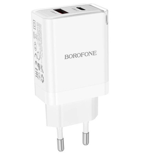 Borofone Φορτιστής GaN με Θύρα USB-C και Καλώδιο USB-C - Lightning 30W Power Delivery Λευκός (BN13 Safety)