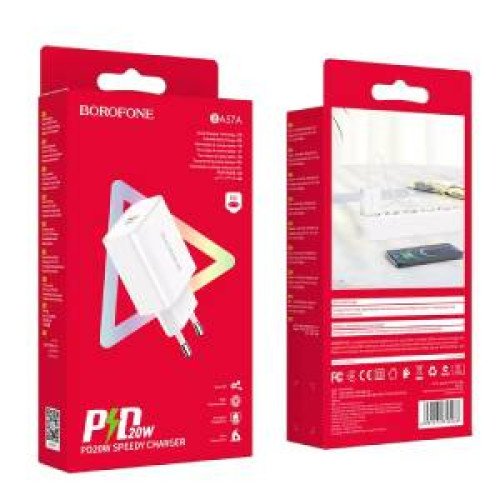 Borofone Φορτιστής με Θύρα USB-C και Καλώδιο Lightning 20W Power Delivery Λευκός (BA57A)