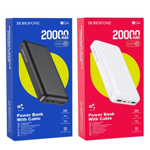 Borofone BJ3A Power Bank 20000mAh με 2 Θύρες USB-A Λευκό