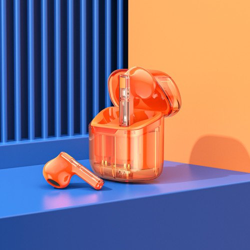 Borofone BW23 Earbud Bluetooth Handsfree Ακουστικά με Θήκη Φόρτισης Transparent Orange
