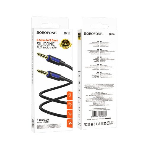Borofone BL20 AUX True Sound Silicone Audio Cable 3.5mm to 3.5mm (Black)