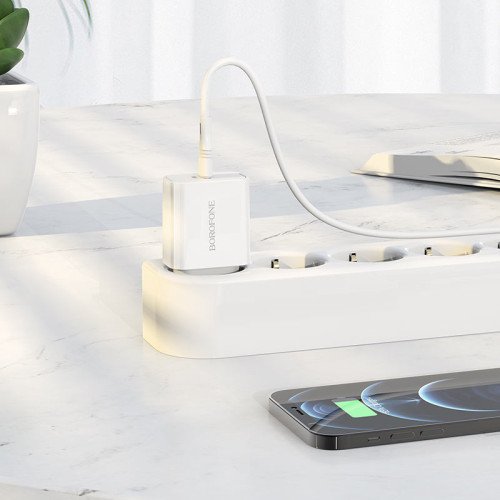 Borofone BAS44A Φορτιστής με Θύρα USB-C και Καλώδιο Lightning 20W Power Delivery Λευκός