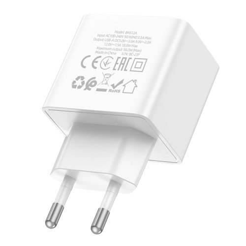 BOROFONE BAS12 Erudite 18W QC3.0 Single Port Charger -  White