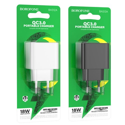 BOROFONE BAS12 Erudite 18W QC3.0 Single Port Charger -  Black