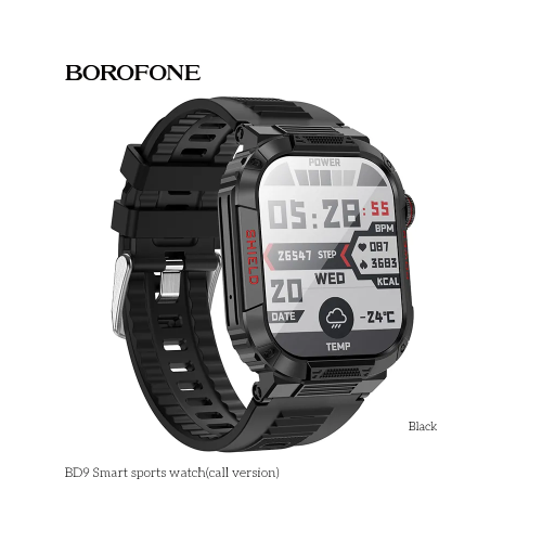 BOROFONE BD9 IP67 Waterproof Sports Fitness Smartwatch Support Heart Rate Blood Oxygen Detection - Black