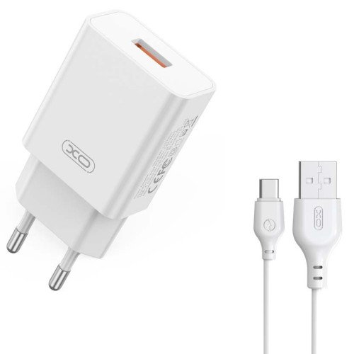 XO Φορτιστής GaN με Θύρα USB-A και Καλώδιο USB-C 18W Λευκός (L127)