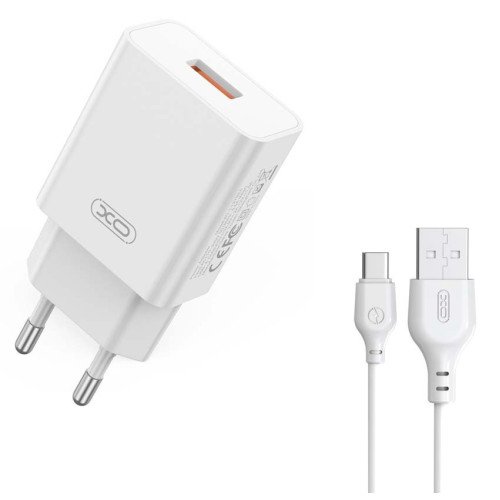XO Φορτιστής GaN με Θύρα USB-A και Καλώδιο USB-C 18W Λευκός (L127)