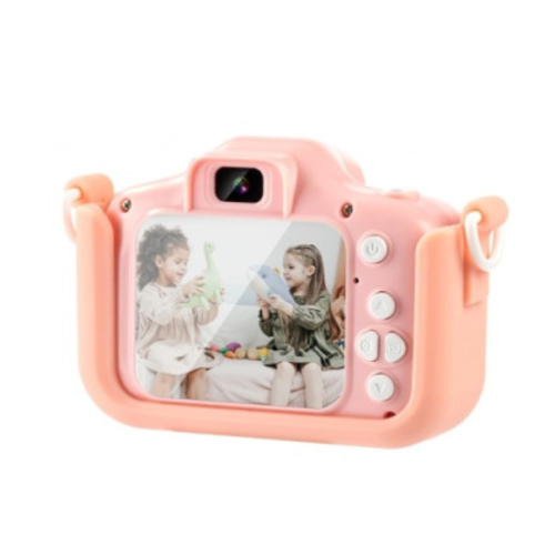 XO XJ01 Παιδική Κάμερα Διπλού Φακού Με Κάλυμμα Σιλικόνης (PINK)