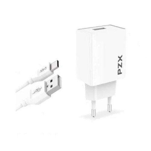 PZX C882E Φορτιστής Kινητού με 1 Θύρα USB-A 3.1Α & Καλώδιο USB σε Type-C - Χρώμα: Λευκό