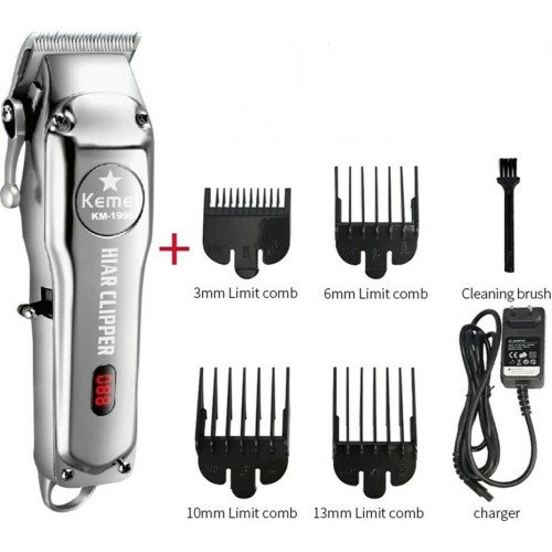 Kemei KM-1996 Επαναφορτιζόμενη Επαγγελματική Κουρευτική Μηχανή Ασημί