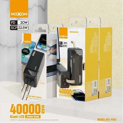 Moxom MX-PB61 PowerBank 40000mAh 22.5W με 2 Θύρες USB-A & Θύρα USB-C Quick Charge 3.0 Μαύρο