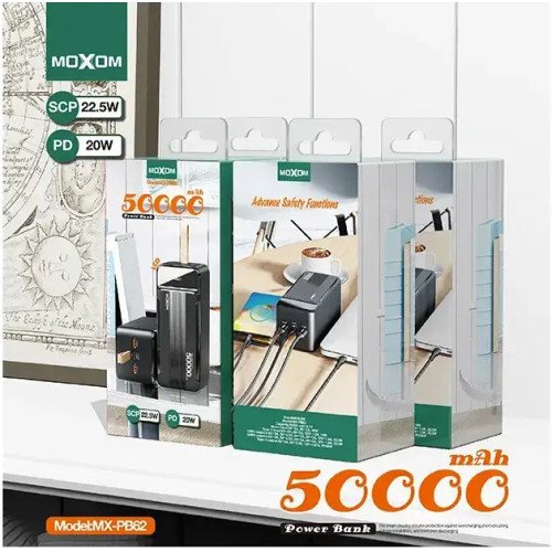 Moxom MX-PB62 PowerBank 50000mAh 22.5W με 2 Θύρες USB-A & Θύρα USB-C Quick Charge 3.0 Μαύρο