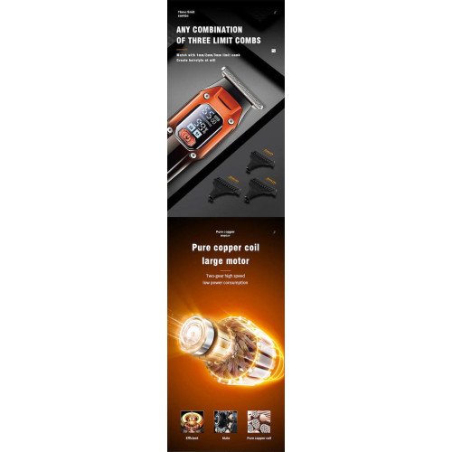 Kemei KM-658 Επαγγελματική Επαναφορτιζόμενη Κουρευτική Μηχανή Πορτοκαλί