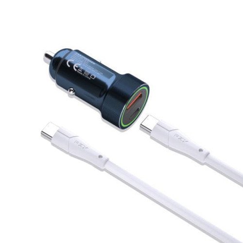 PZX C916 Φορτιστής Αυτοκινήτου Μπλε με Θύρες: 1xUSB 1xType-C μαζί με Καλώδιο Type-C σε Type-C - Χρώμα: Άσπρο