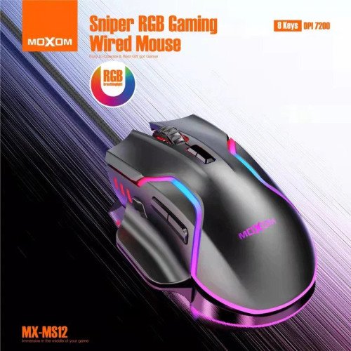 Moxom MX-MS12 RGB Ενσύρματο Gaming Ποντίκι 7200 DPI - Χρώμα: Μαύρο