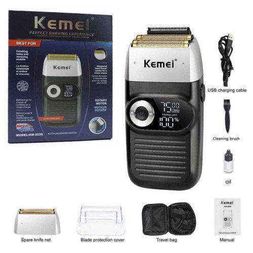 Kemei KM-2026 Επαναφορτιζόμενη Επαγγελματική Ξυριστική Μηχανή Προσώπου Μαύρο