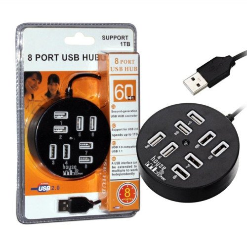 Hi-Speed USB 2.0 Hub 8 Θυρών με Σύνδεση USB-A 60cm - Χρώμα: Μαύρο