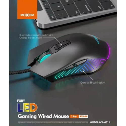 Moxom MX-MS11 RGB Ενσύρματο Gaming Ποντίκι 6400 DPI - Χρώμα: Μαύρο