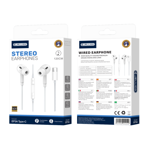 JELLICO EP3A Ενσύρματα Ακουστικά με Υποδοχή Type-C & Ενσωματωμένο Μικρόφωνο 1.2M Άσπρο