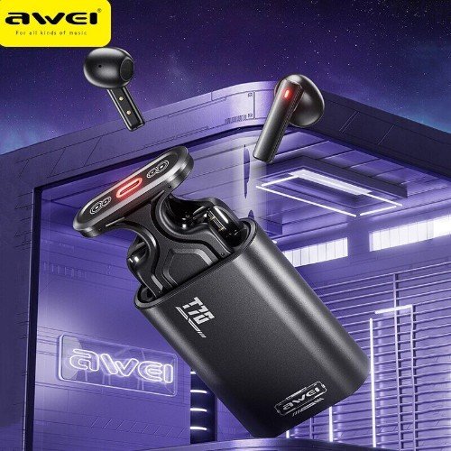 Awei T70 Earbud Bluetooth Handsfree Ακουστικά με Αντοχή στον Ιδρώτα και Θήκη Φόρτισης Μαύρα