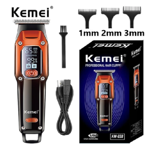 Kemei KM-658 Επαγγελματική Επαναφορτιζόμενη Κουρευτική Μηχανή Πορτοκαλί